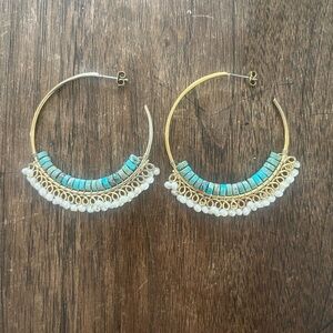 Gold, Turquoise, and Pearl Hoops